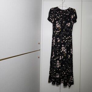 Madewell Black Floral Midi Short Puff Sleeves Dress Size 4